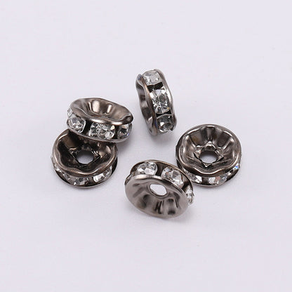 50pcs 8mm Rhinestone Spacer Beads Flat Silver Gold Rose Gold Black Gun 6