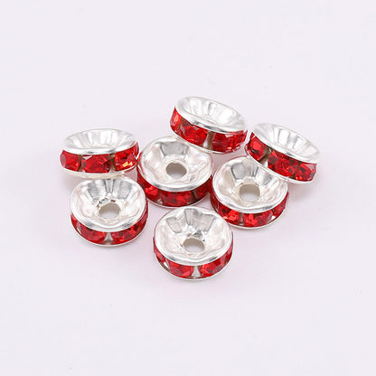 50pcs 8mm Rhinestone Spacer Beads Flat Silver Gold Rose Gold Black Gun 11