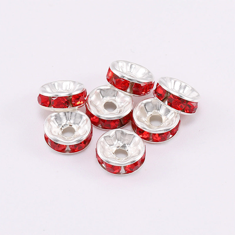 50pcs 8mm Rhinestone Spacer Beads Flat Silver Gold Rose Gold Black Gun 11