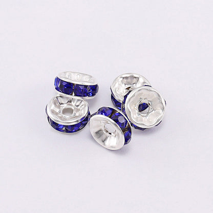 50pcs 8mm Rhinestone Spacer Beads Flat Silver Gold Rose Gold Black Gun 15