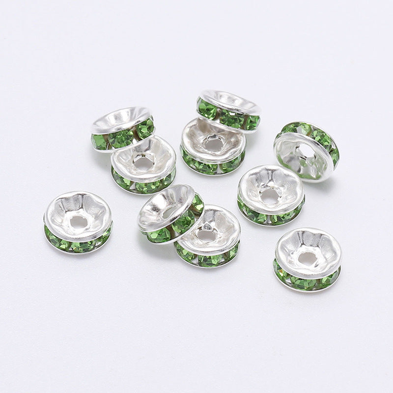 50pcs 8mm Rhinestone Spacer Beads Flat Silver Gold Rose Gold Black Gun 14
