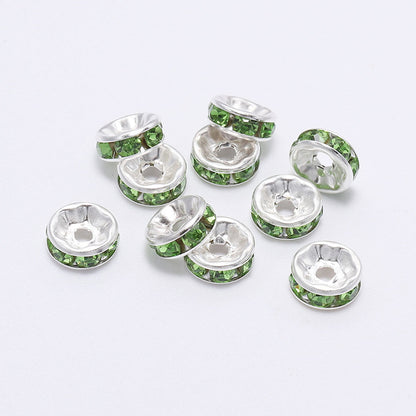 50pcs 8mm Rhinestone Spacer Beads Flat Silver Gold Rose Gold Black Gun 14
