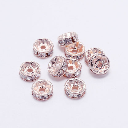 50pcs 8mm Rhinestone Spacer Beads Flat Silver Gold Rose Gold Black Gun 7