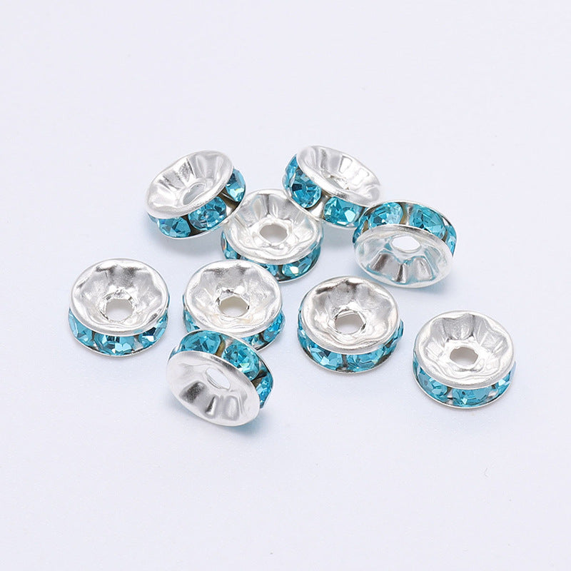 50pcs 8mm Rhinestone Spacer Beads Flat Silver Gold Rose Gold Black Gun 10
