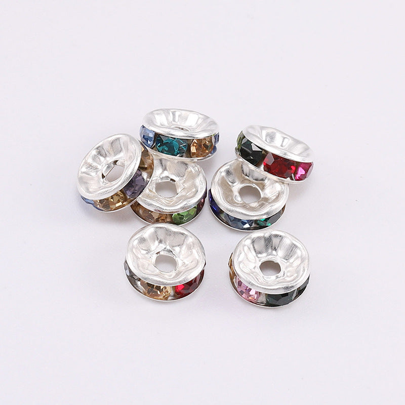 50pcs 8mm Rhinestone Spacer Beads Flat Silver Gold Rose Gold Black Gun 8