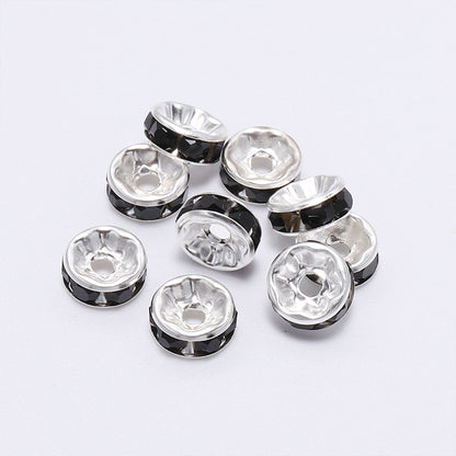 50pcs 8mm Rhinestone Spacer Beads Flat Silver Gold Rose Gold Black Gun 13