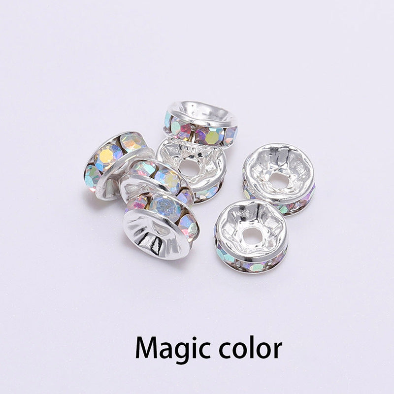 50pcs 8mm Rhinestone Spacer Beads Flat Silver Gold Rose Gold Black Gun 17