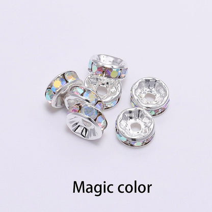 50pcs 8mm Rhinestone Spacer Beads Flat Silver Gold Rose Gold Black Gun 17