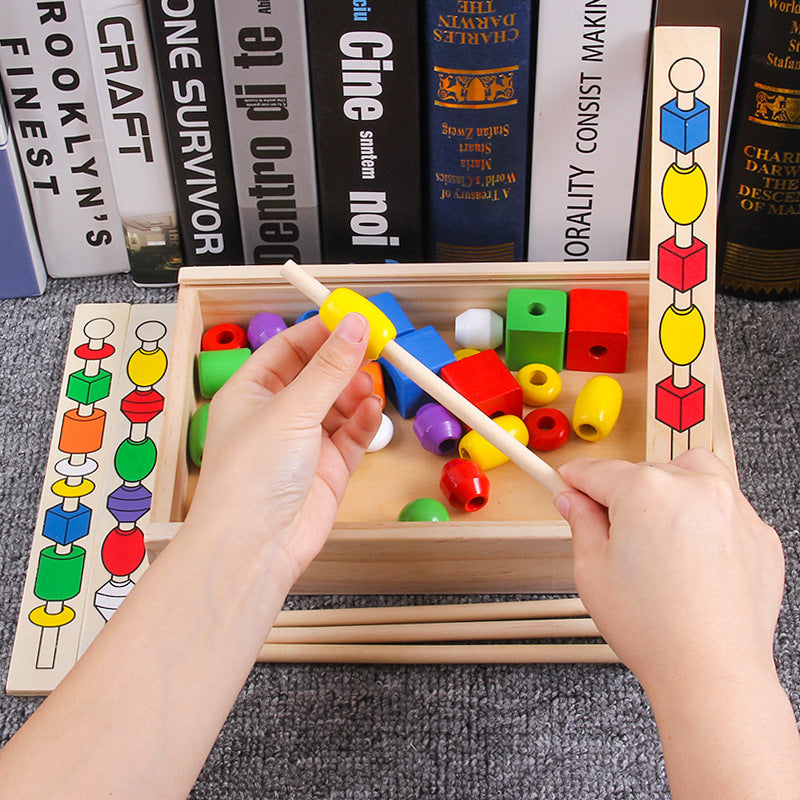 Wooden Montessori Toys Color Matching Beaded Box for Toddlers 3