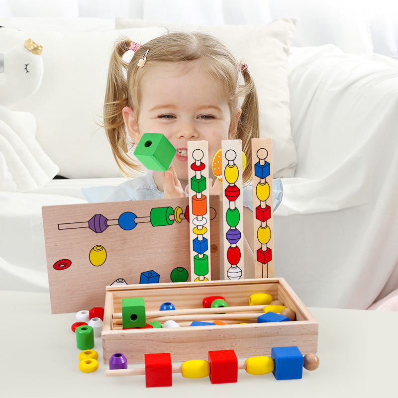 Wooden Montessori Toys Color Matching Beaded Box for Toddlers 4
