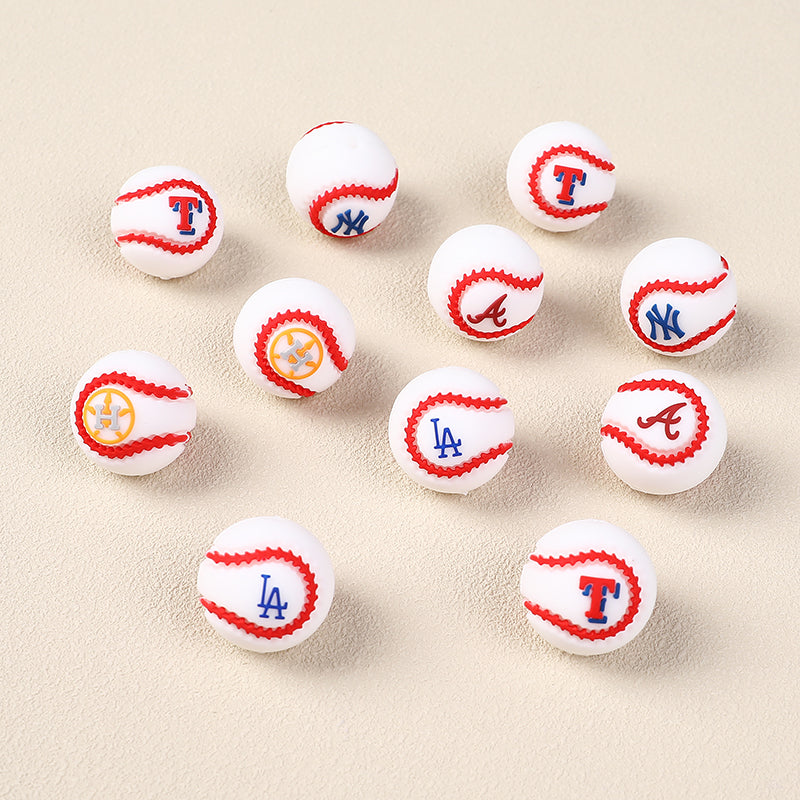 20mm 3D Silicone Focal Beads Baseball Team Front Facing 6