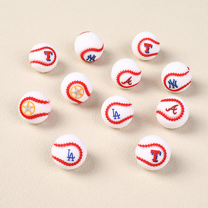20mm 3D Silicone Focal Beads Baseball Team Front Facing 6