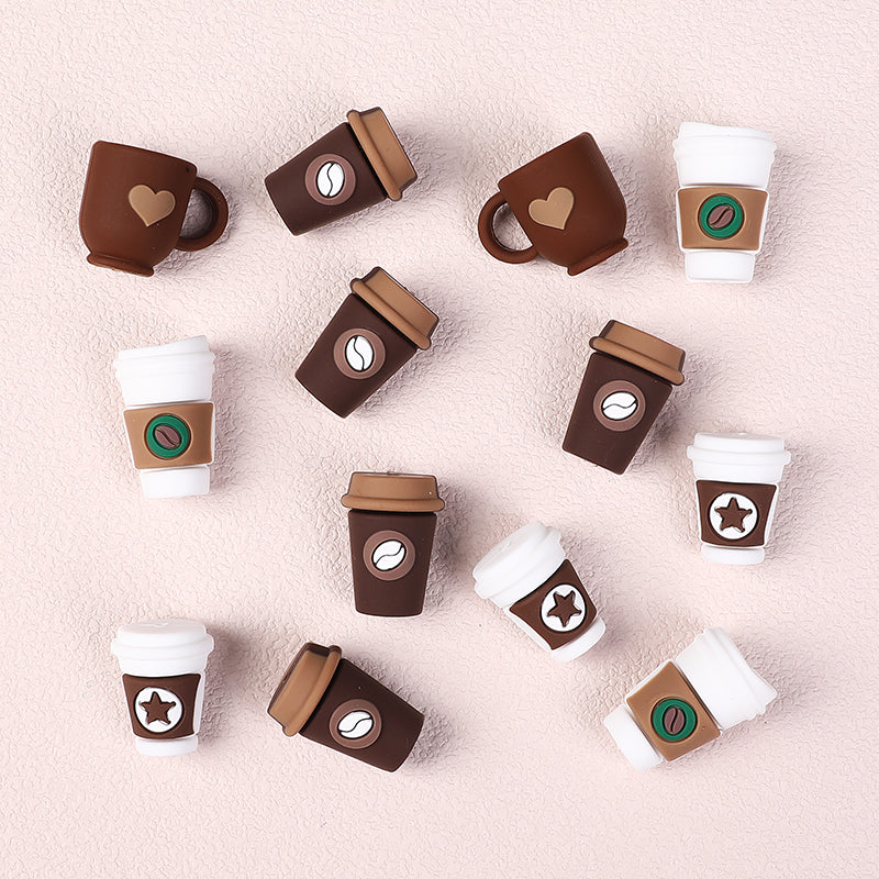 20Pcs Silicone 3D Focal Beads Coffee Cup Five Pointed Star Heart Designs 6