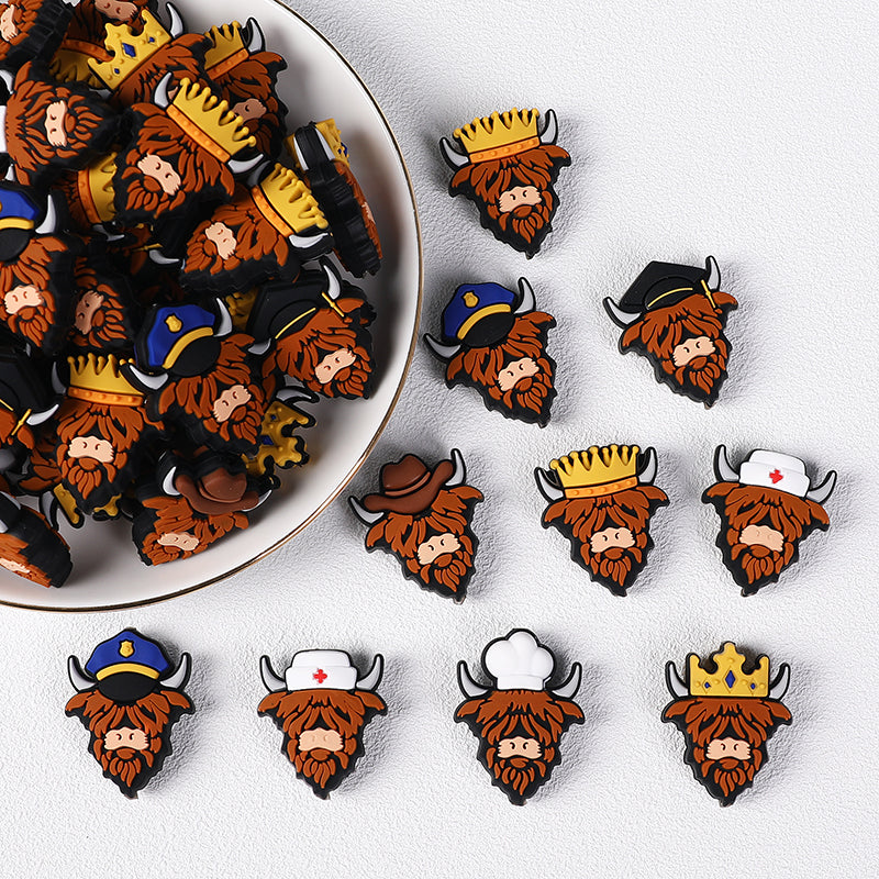 Silicone Focal Beads Seven Professions Highland Cattle Front Facing 10