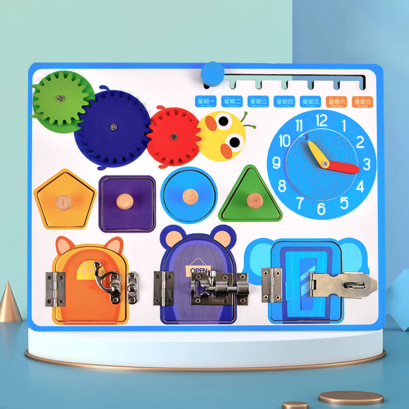 Wooden Busy Board Montessori Toys Life Skills Training 30x22.5cm 3