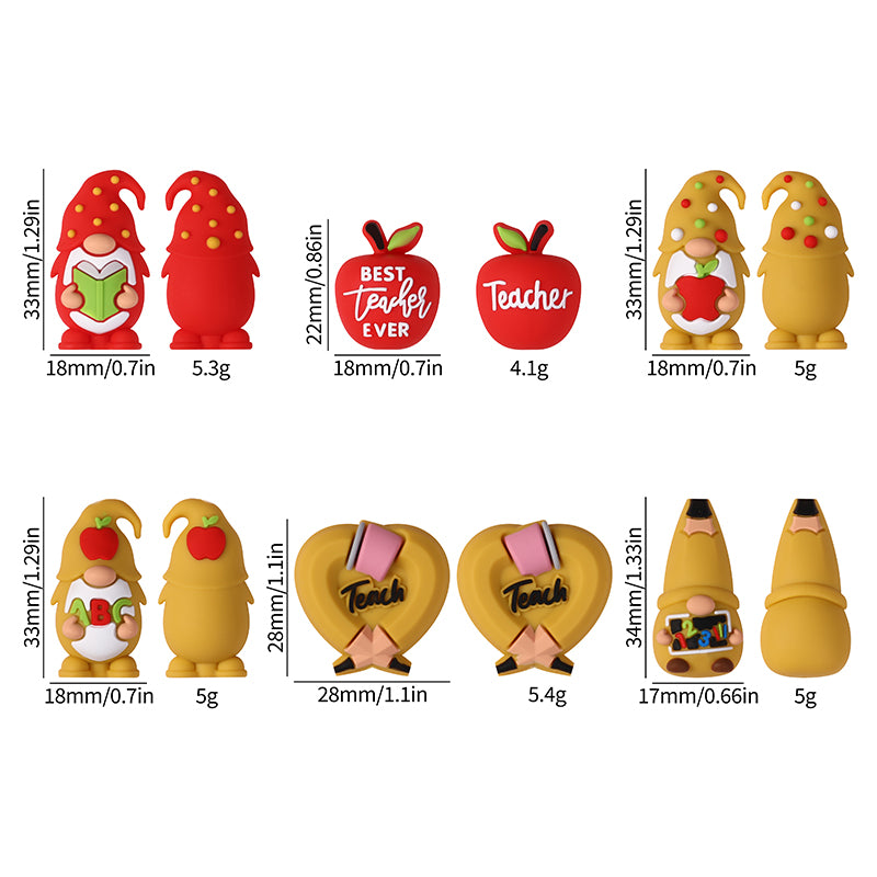 20Pcs Silicone 3D Focal Beads Teacher Series Pencil and Gnome Designs 9