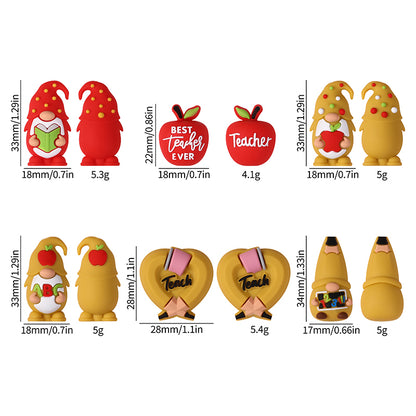 20Pcs Silicone 3D Focal Beads Teacher Series Pencil and Gnome Designs 9