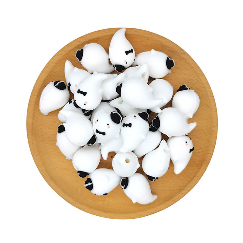 Silicone 3D Focal Beads Ghost Wearing Top Hat and Bow Tie 2