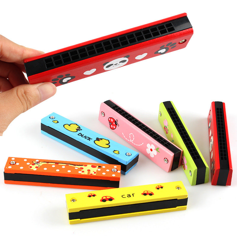Wooden Double-Row 16-Hole Harmonica Kids Musical Instrument Toy 4