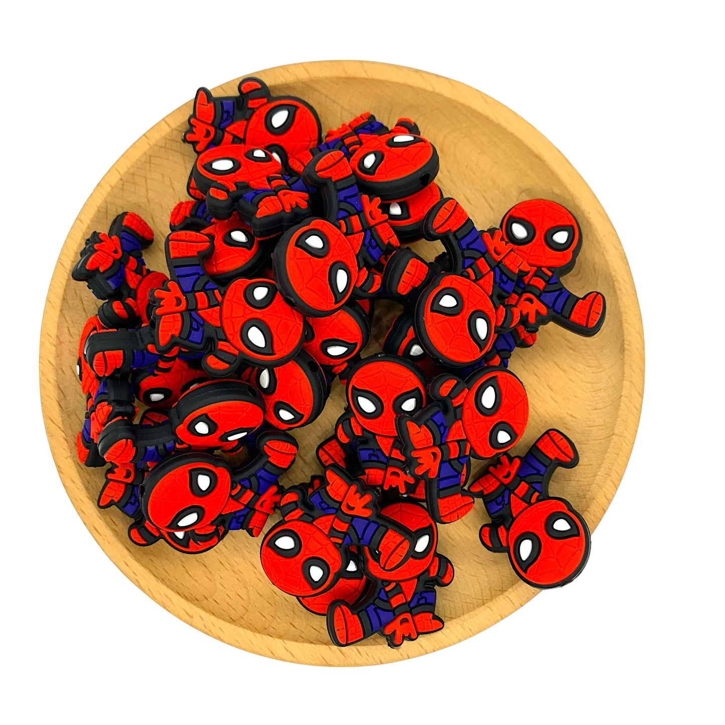 20pcs Silicone Focal Beads Red Blue Web Suit Superhero Front Facing 2