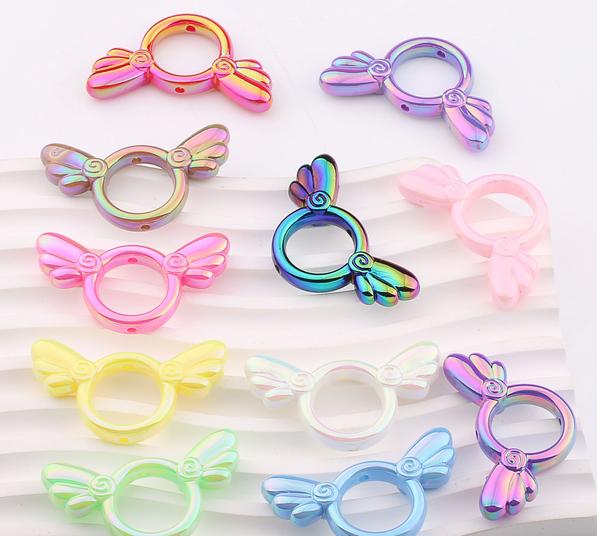 2Pcs 25x46mm Sakura Angel Wings Acrylic Beads UV Finish Color Plated 4
