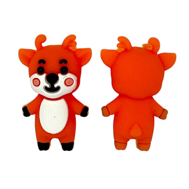 20Pcs Silicone 3D Focal Beads Orange Deer Front Facing
