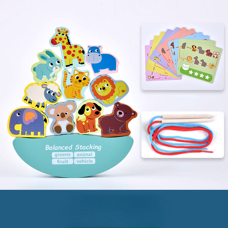 Wooden Building Blocks Animal Vegetable Fruit Balance Stacking Toy 6
