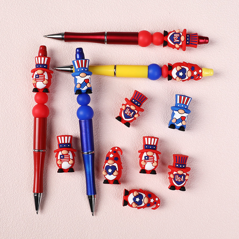 20Pcs Silicone 3D Focal Beads Independence Day Dwarf USA Theme 7