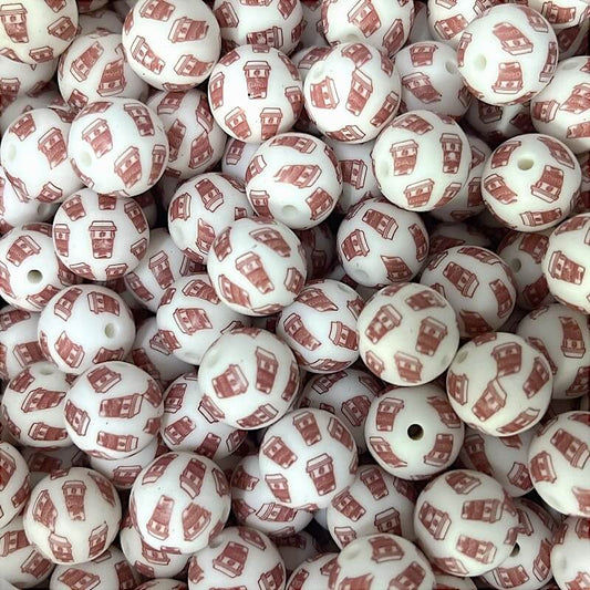 50pcs 15mm Coffee Cup Print Silicone Beads