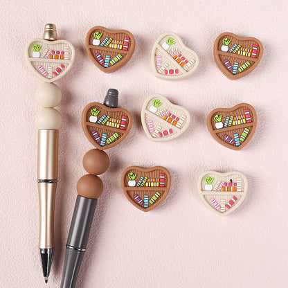 20Pcs Silicone Focal Beads Double Sided Heart Shaped Bookshelf Design 7