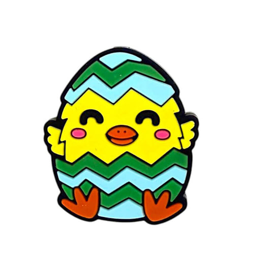 Silicone Focal Beads Easter Teal Eggshell Chick Sitting Pose