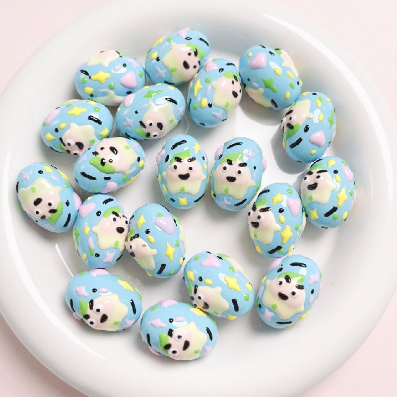 5pcs 16x24mm Hand-Painted Dinosaur Egg Acrylic Beads DIY Craft 5