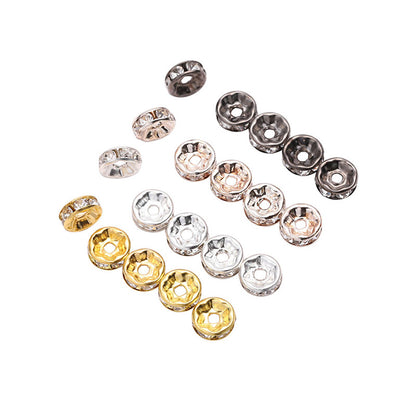 50pcs 8mm Rhinestone Spacer Beads Flat Silver Gold Rose Gold Black Gun 2