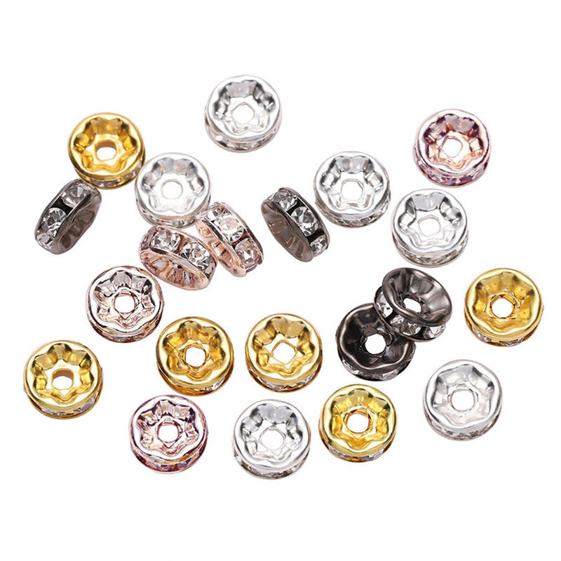 50pcs 8mm Rhinestone Spacer Beads Flat Silver Gold Rose Gold Black Gun 3
