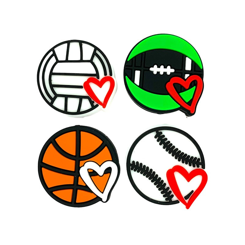 20pcs Silicone Focal Beads Sports Balls with Heart Detail
