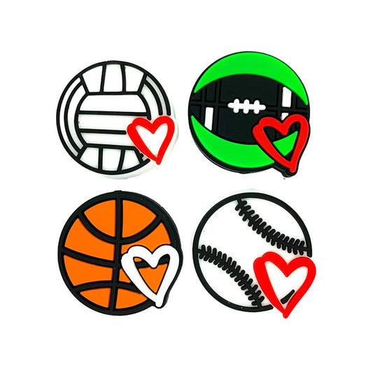 20pcs Silicone Focal Beads Sports Balls with Heart Detail