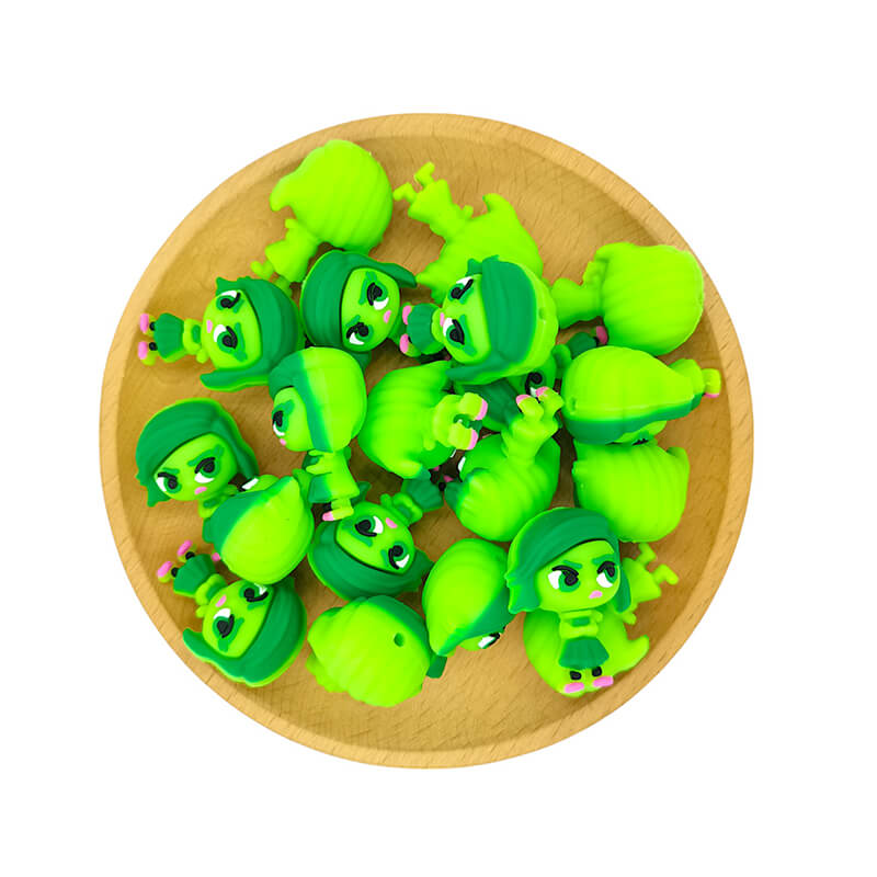 Silicone 3D Focal Beads Green Cartoon Character Side Profile 2