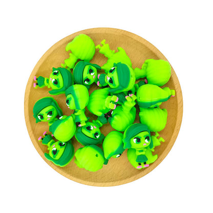 Silicone 3D Focal Beads Green Cartoon Character Side Profile 2