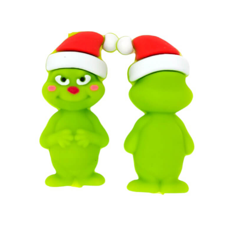 Silicone 3D Focal Beads Christmas Shy Green Monster Front Facing