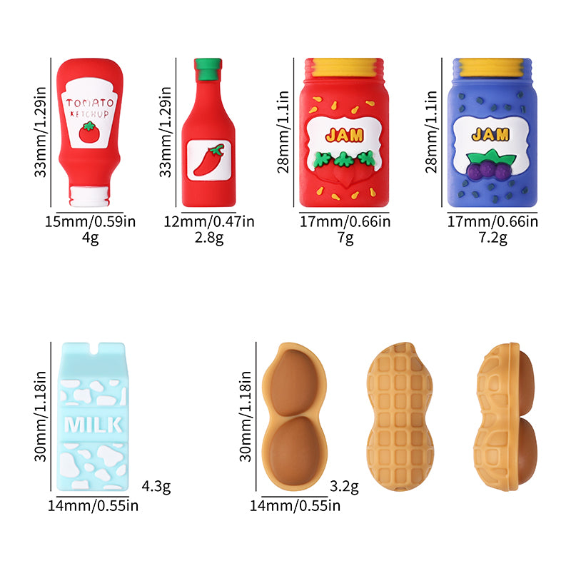 20Pcs Silicone 3D Focal Beads Jam Bottle Milk Carton Chili Sauce Design 9
