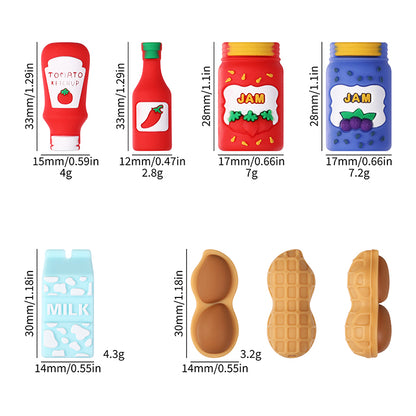 20Pcs Silicone 3D Focal Beads Jam Bottle Milk Carton Chili Sauce Design 9