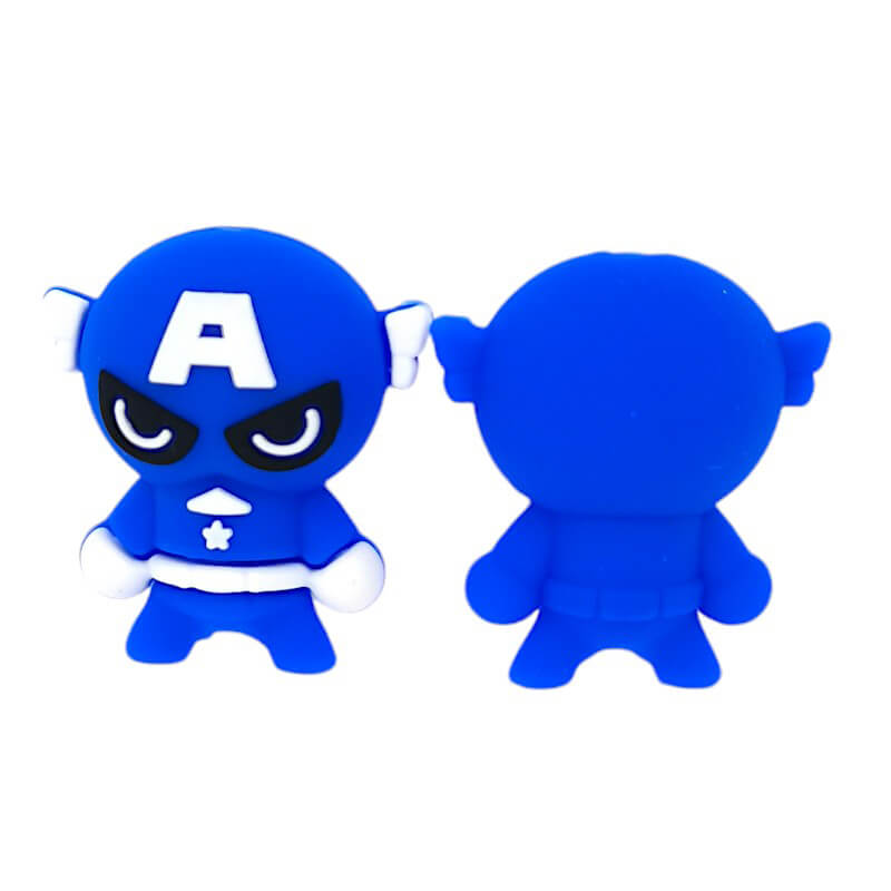 Silicone 3D Focal Beads Blue Superhero White Belt Front Facing