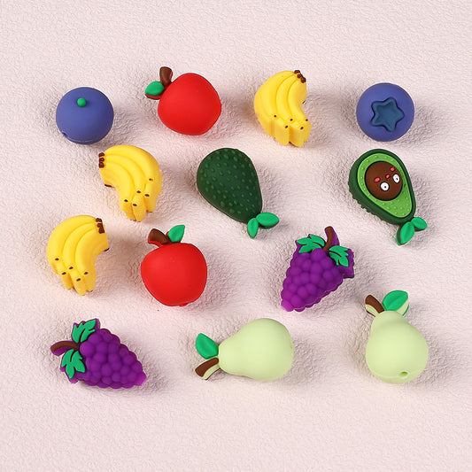 20Pcs Silicone 3D Focal Beads Fruity Aroma Mixed Fruit Shapes