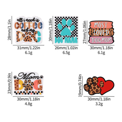 Silicone Focal Beads Leopard Dog Mom Series with Text and Paw Prints 10