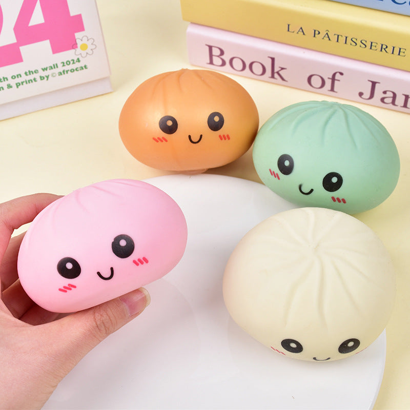 TPR Squishy Dumpling Stress Ball Cute Smiley Face Squeeze Toy for Stress Relief