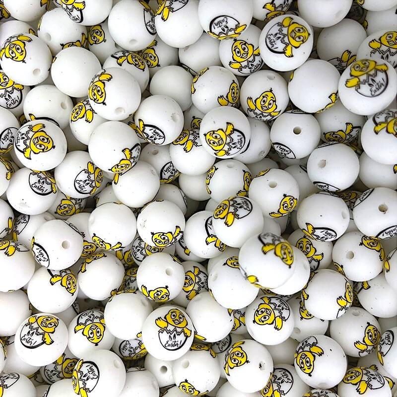 50pcs 15mm Easter Silicone Beads Yellow Red Color Egg Printed 7