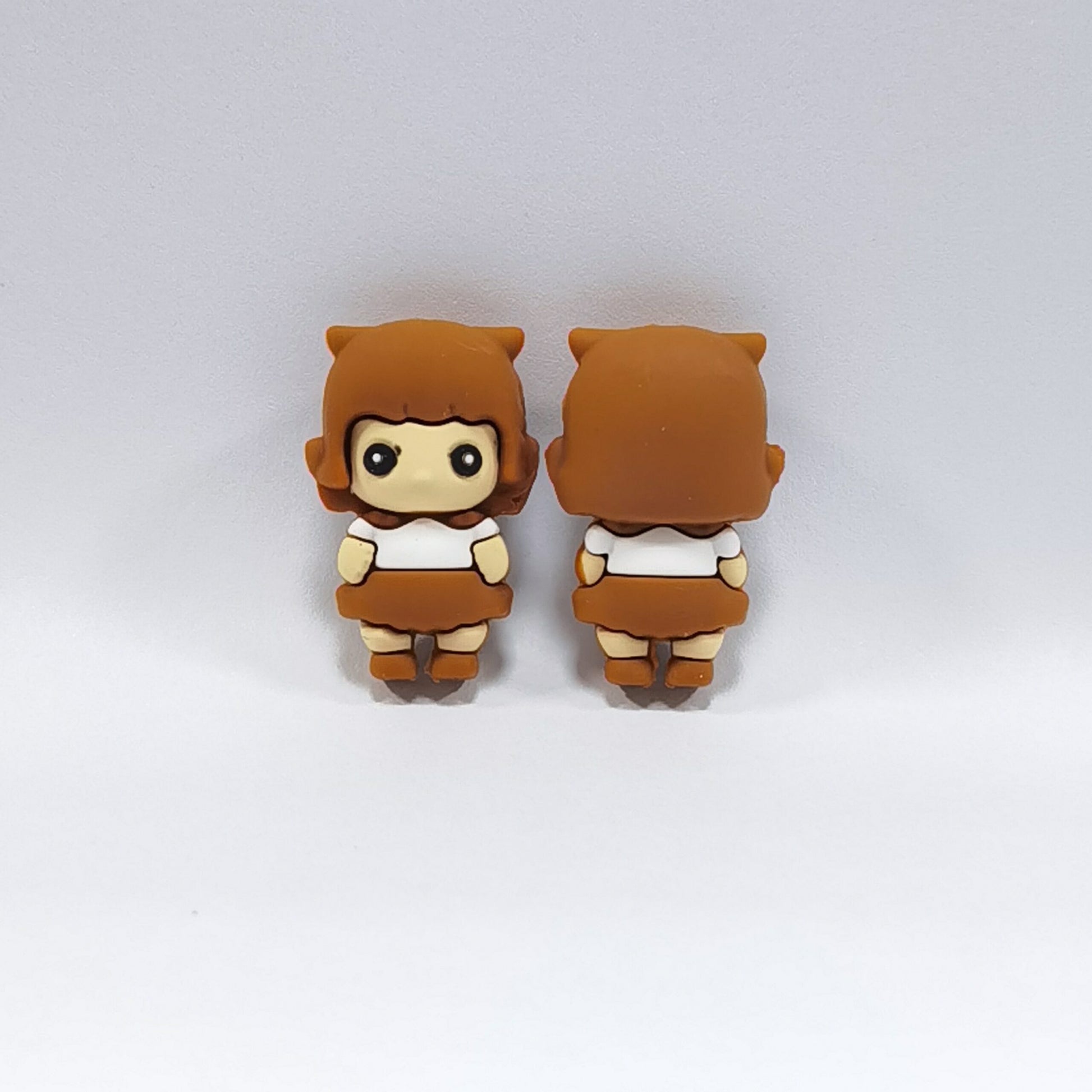 20Pcs Silicone 3D Focal Beads Cute Doll Brown Hair Front Facing