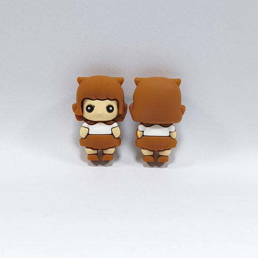 20Pcs Silicone 3D Focal Beads Cute Doll Brown Hair Front Facing