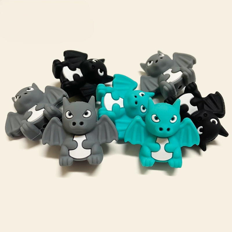 20Pcs Silicone 3D Focal Beads Small Dragon Animal Front Facing