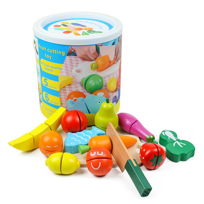 Wooden Fruit and Vegetable Montessori Toys Velcro Cutting Playset 6